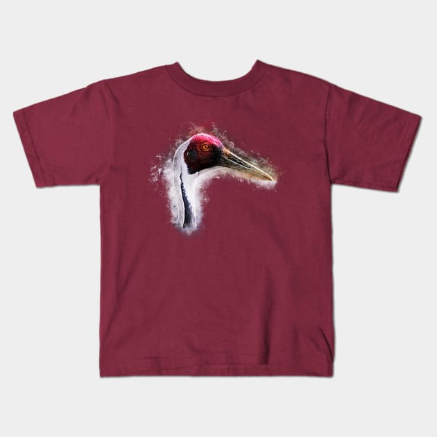 White-Naped Crane Kids T-Shirt by ElviraDraat